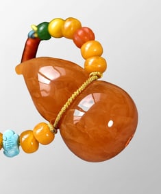 Superb Natural Beeswax Carved Gourd Pendant w Nanhong Agate Beads Necklace