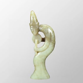 Vintage Chinese Natural Hetian Jade Carved Figure Statue