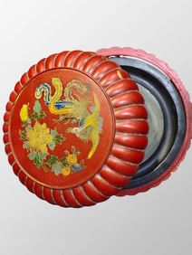 Vintage Chinese Inkstone With Gilt Gold Lacquerware Box