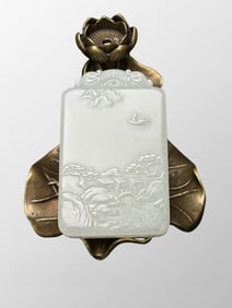 Chinese Natural White Hetian Jade Carved Mountain River Scene Pendant