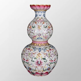 Chinese Gilt Edge Famille Rose Enamel Flower Design Porcelain Vase