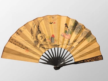 Chinese Watercolour On Xuan Paper Beautiful Woman Painting Fan