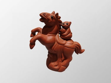 Chinese Yixing Zisha Clay Fortune Horse & Monkey Statue