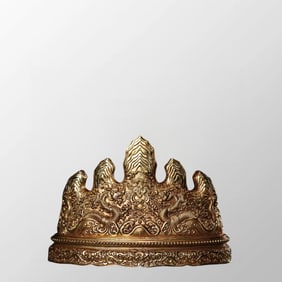 Vintage Chinese Gilt Gold Copper Relief Lucky Dragon Design Brush Pen Shelf