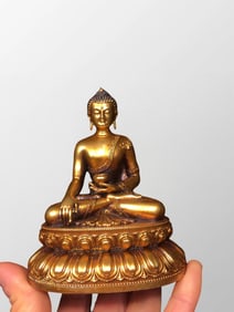 Vintage Tibetan Buddhism Gilt Gold Copper Siddhartha Buddha Statue