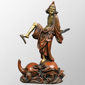 Vintage Chinese Gilt Gold Copper Jigong Statue