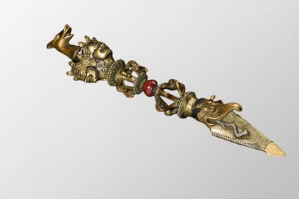 Vintage Tibetan Buddhism Gilt Gold Copper Pestle XiangMo Statue