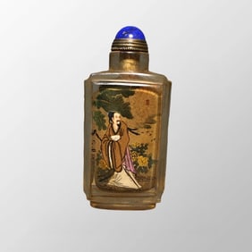 Old Chinese Peking Glass Inside Painting Figure Design Snuff Bottle w Stopper