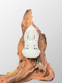 Superb Chinese Natural Hetian Jade Carved Kwan-yin Pendant