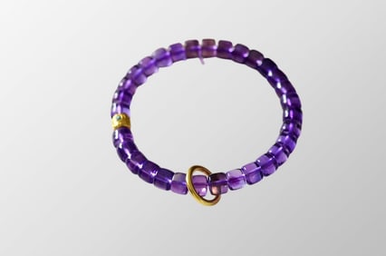 Beautiful Amethyst Beads Bracelet w Gilt Gold Silver Ring