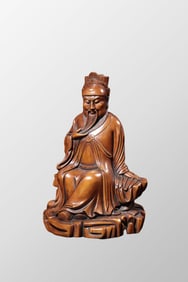 Antique Chinese Boxwood Wood Carved Guangong Statue