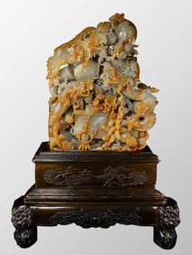 20.04Kg Superb Old Chinese Shoushan Stone Tianhuang Stone Low Relief Fortune Dragon Fireball Statue