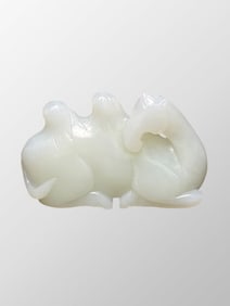 Superb Chinese Qing Dynasty White Hetian Jade Carved Camel Statue