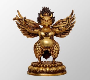 Old Tibetan Buddhism Gilt Gold Bronze Divine Bird Suparna Statue
