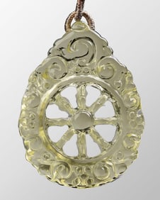 Openwork Chinese Natural Yellow Crystal Carved Dharma-vessel Pendant
