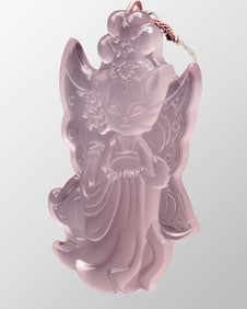 Beautiful Chinese Natural Pink Crystal Carved Fox Pendant