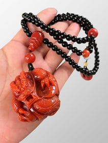 Superb Chinese Natural Nanhong Agate Carved Fortune Dragon Pendant