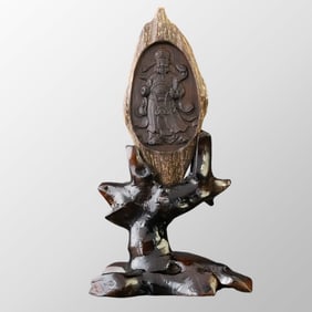 Vintage Chinese Chenxiang Wood Carved Fortune Taoism Deity Statue