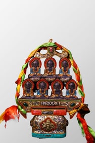 Vintage Tibetan Meteorolite Inlay Gold Wires & Shell,DZI Agate Buddha Statue