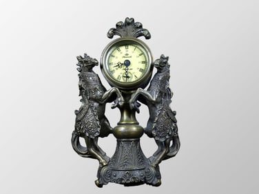 Vintage Brass Double Horse Shape Mechanical Clock