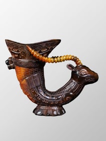 Vintage Ox Horn Carved Sheep Head Wine Cup