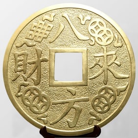 Chinese Gilt Gold Coin Design Porcelain Statue