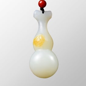 Chinese Natural White Hetian Jade Carved Gourd Pendant w Certificate