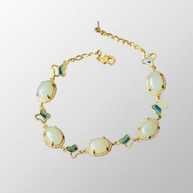 Chinese Gilt Gold Silver Inlay Hetian Jade Beads Bracelet
