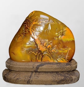 Vintage Chinese Shoushan Stone Tianhuang Stone Low Relief Pine Tree & Figure Design Seal