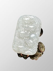 Chinese Natural White Hetian Jade Carved Fortune Dragon Pendant