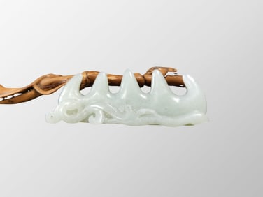 Chinese Natural Hetian Jade Carved Chi Dragon Brush Pen Shelf