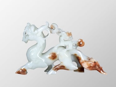 Superb Chinese Qing Dynasty Hetian Jade Carved Fortune Kylin Statue