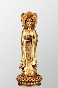 Vintage Chinese Gilt Gold Bronze Kwan-yin Statue