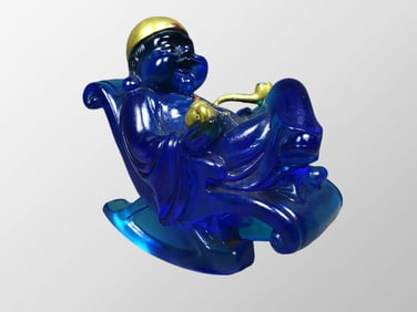 Vintage Chinese Blue Peking Glass Figure Statue