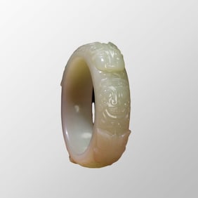 Inside Diameter 63mm Vintage Chinese Hetian Jade High Relief Tiger Bracelet