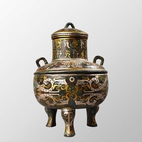 Vintage Chinese Gilt Gold-plated Silver Bronze 3 Legs Pot