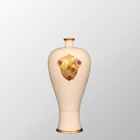 Chinese Inlaying Gold Edge Ding Kiln White Glaze Porcelain Vase