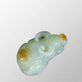 Chinese Natural Hetian Jade Carved Fortune Ox Pendant