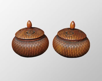 A Pair Vintage Chinese Huali Wood Weiqi Pots