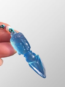 Chinese Natural Aquamarine Carved Pestle Xiangmo Pendant