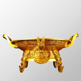 Chinese Han Dynasty Gilt Gold Bronze 3 Legs Incense Burner - Ding