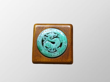 Chinese Huali Wood Inlay Turquoise Fortune Dragon Box