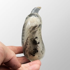 Old Chinese Peking Glass Inside Painting Crab Design Eggplant Shape Snuff Bottle w Stopper