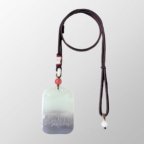 Chinese Natural WhiteHetian Jade Low Relief Mountain River Scene Pendant