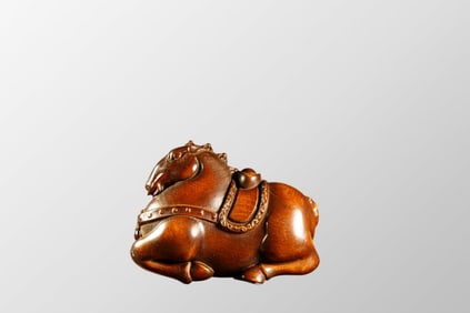 Vintage Chinese Boxwood Wood Carved Fortune Horse Statue