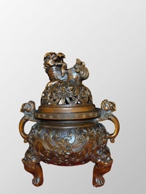 Chinese Boxwood Wood Lucky Lion Incense Burner