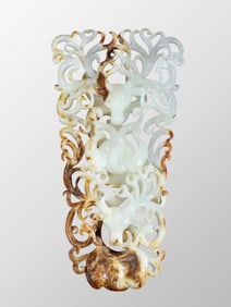 Openwork Vintage Chinese Hetian Jade Carved Fortune Deer Statue