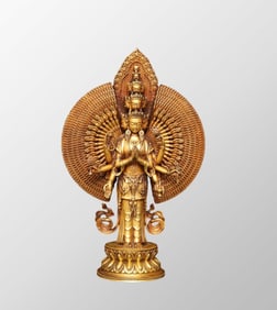 Old Tibetan Buddhism Gilt Gold Bronze Thousand-hand Bodhisattva Statue