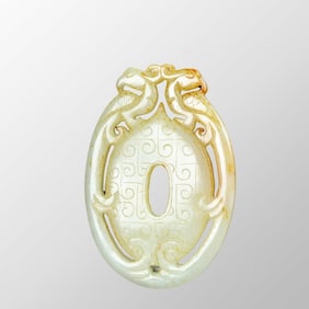 Openwork Vintage Chinese Hetian Jade Carved Double Phoenix Pendant