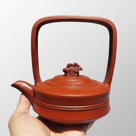 Chinese Yixing Zisha Clay Handle Teapot w Artist Signed